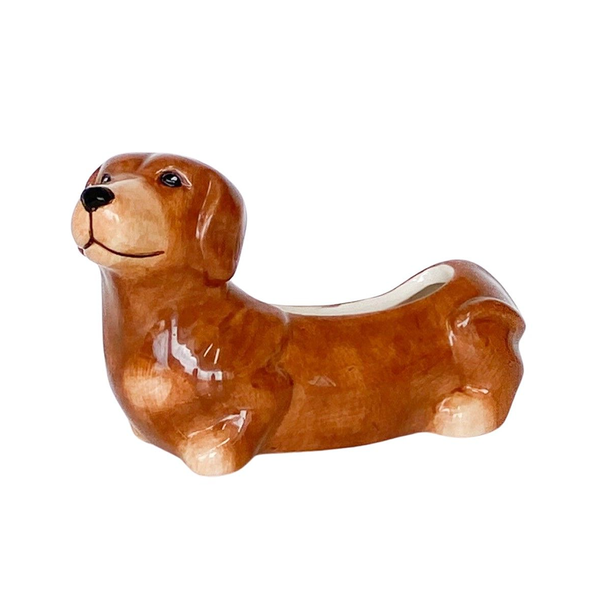 Ceramic Cute Dachshund Planter Brown