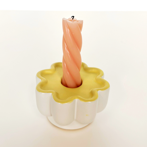Groovy Flower Candle Holder White and Yellow