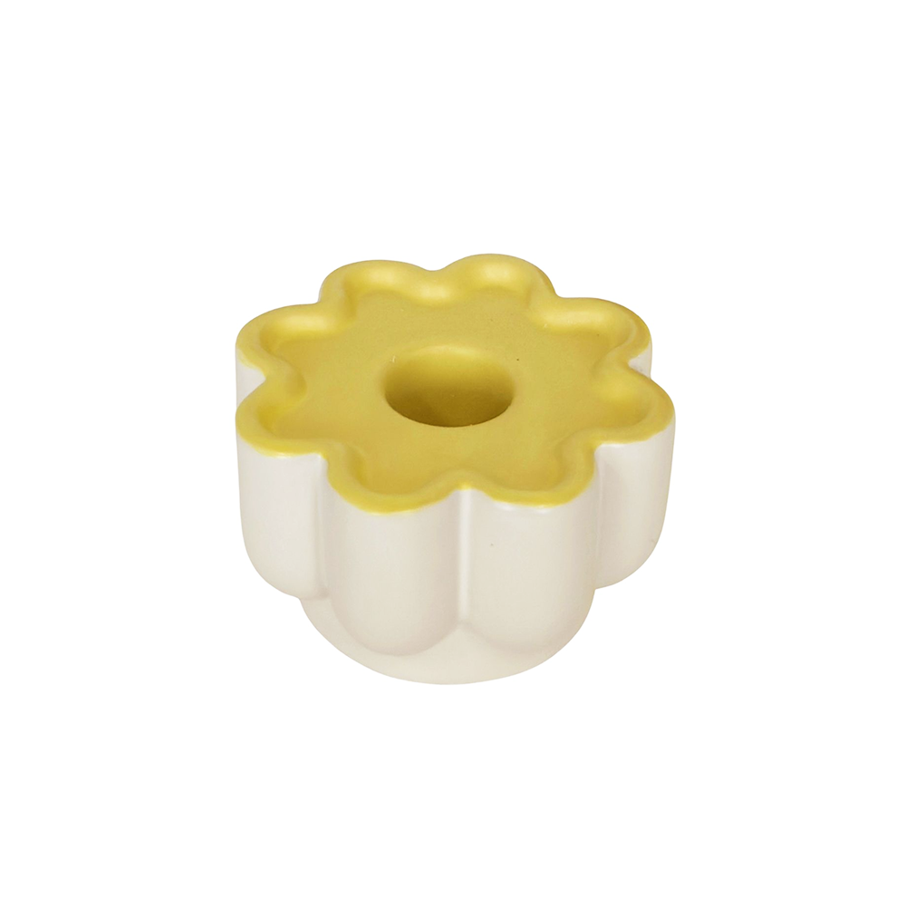 Groovy Flower Candle Holder White and Yellow