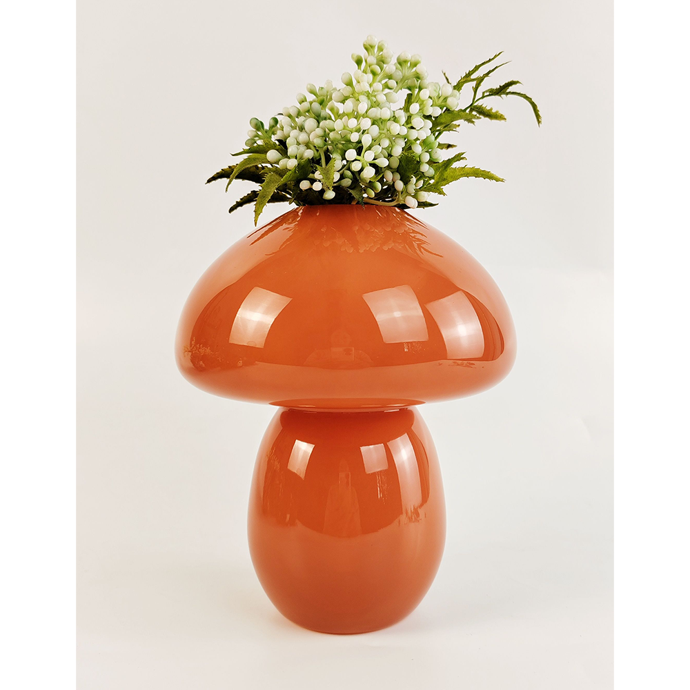 Jasyln Glass Frosted Toadstool Vase Terracotta