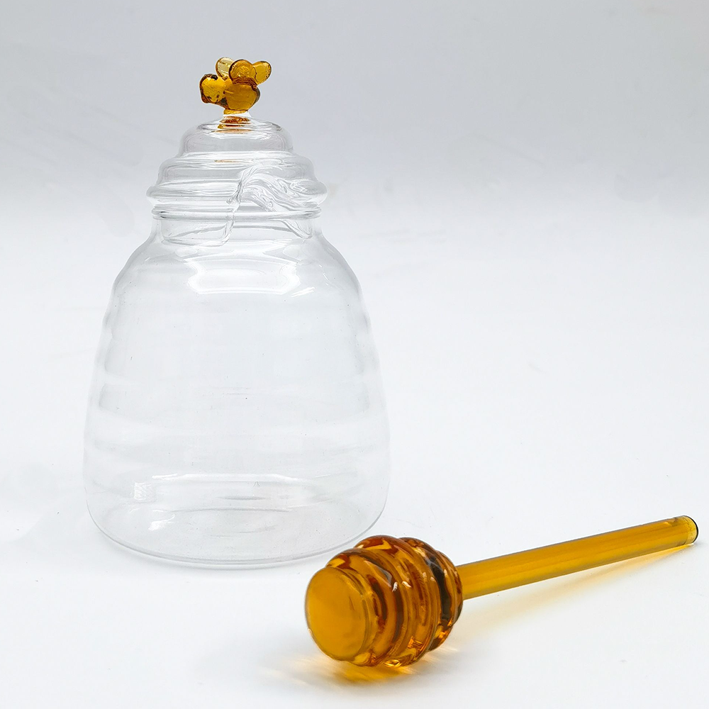 Glass Bee Honey Pot with Stirrer