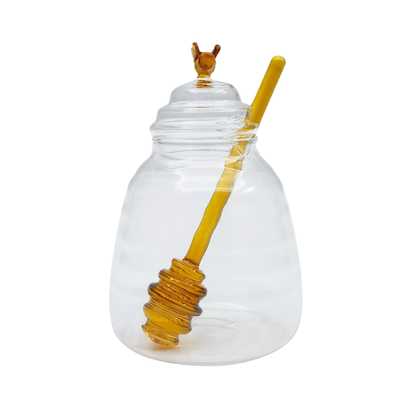 Glass Bee Honey Pot with Stirrer