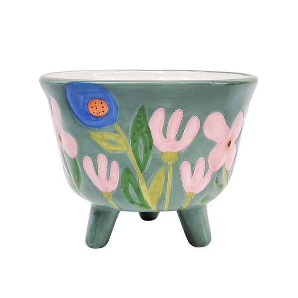 Naive Three Legged Floral Planter Yellow Blue