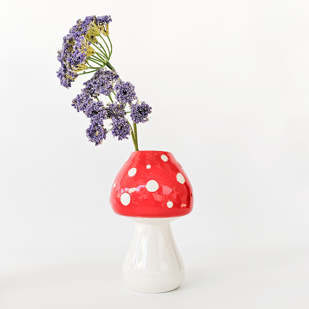 Ceramic Toadstool Vase Red