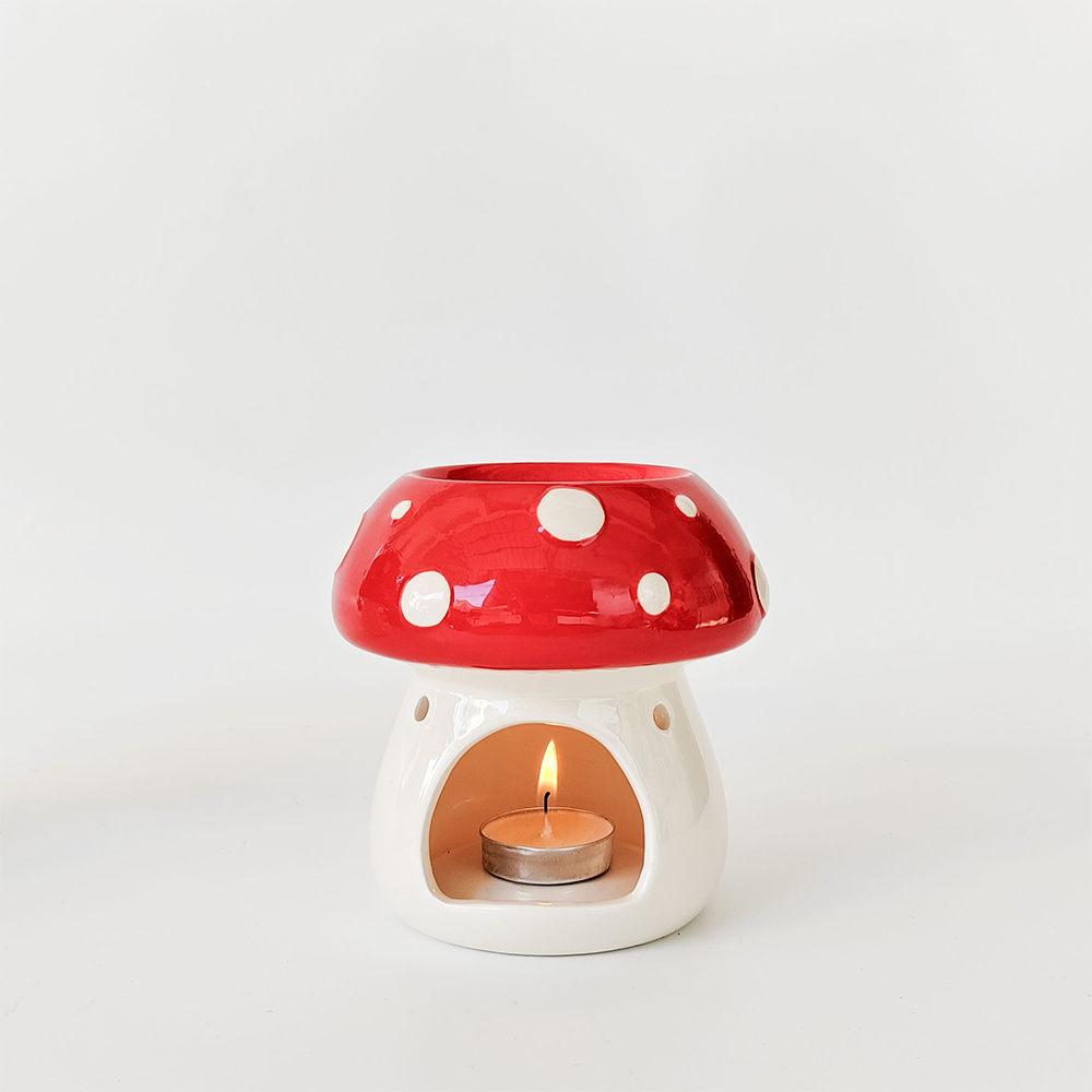 Ceramic Toadstool Oil Burner Red