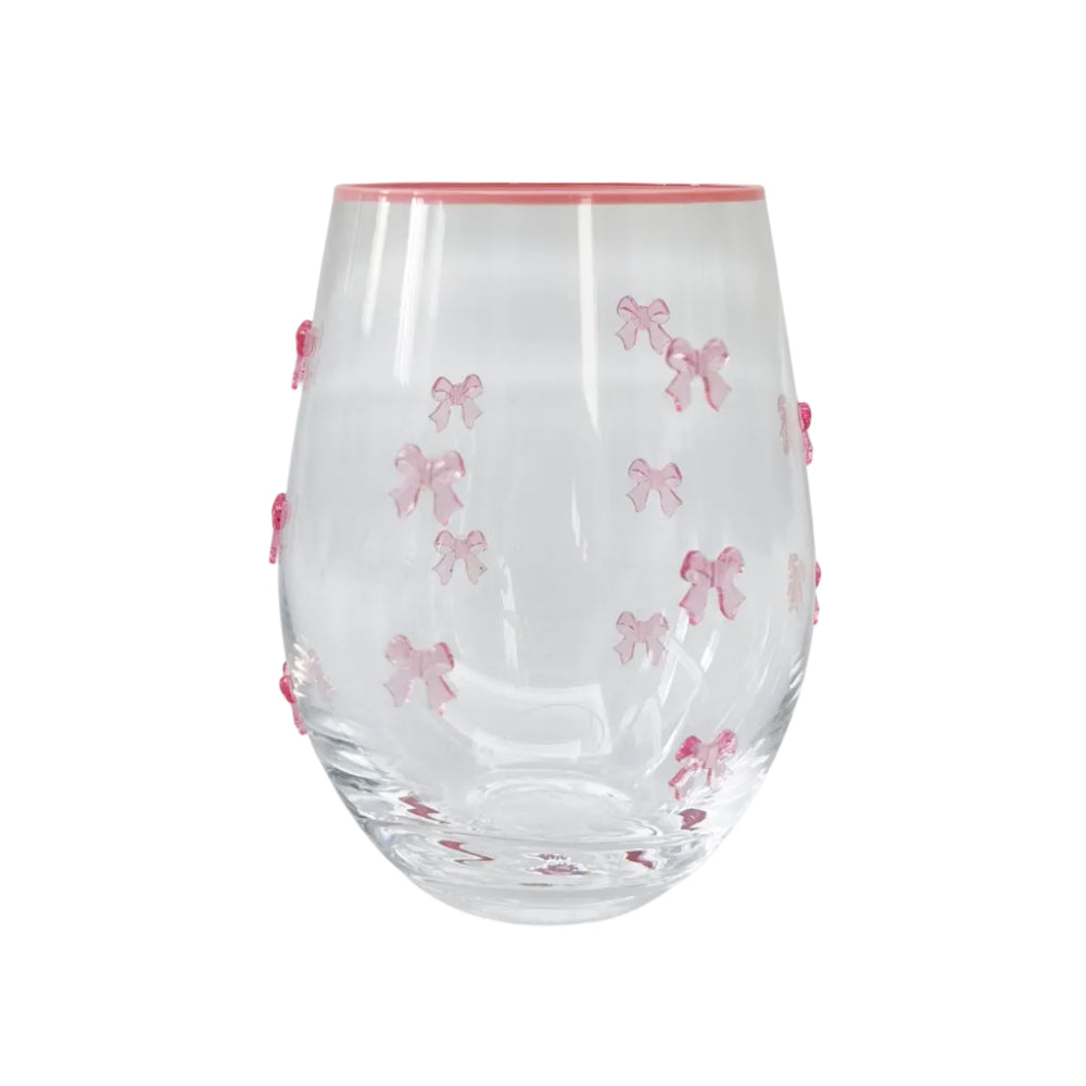 Kaya Stemless Glass Pink Bow