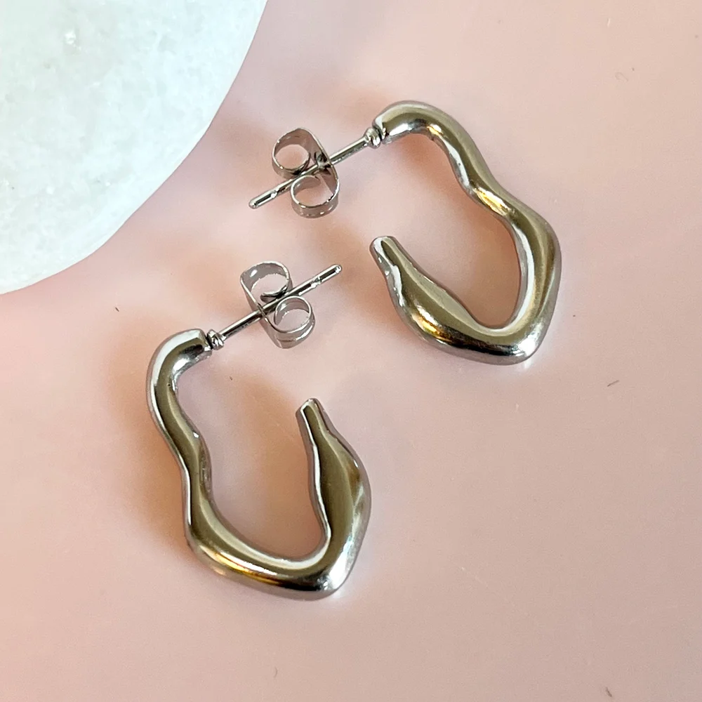 Penny Foggo Earrings Half Hoop Wavy Blob Silver