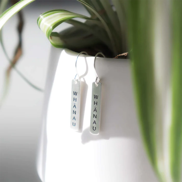 Little Taonga Earrings Te Reo Whānau Silver