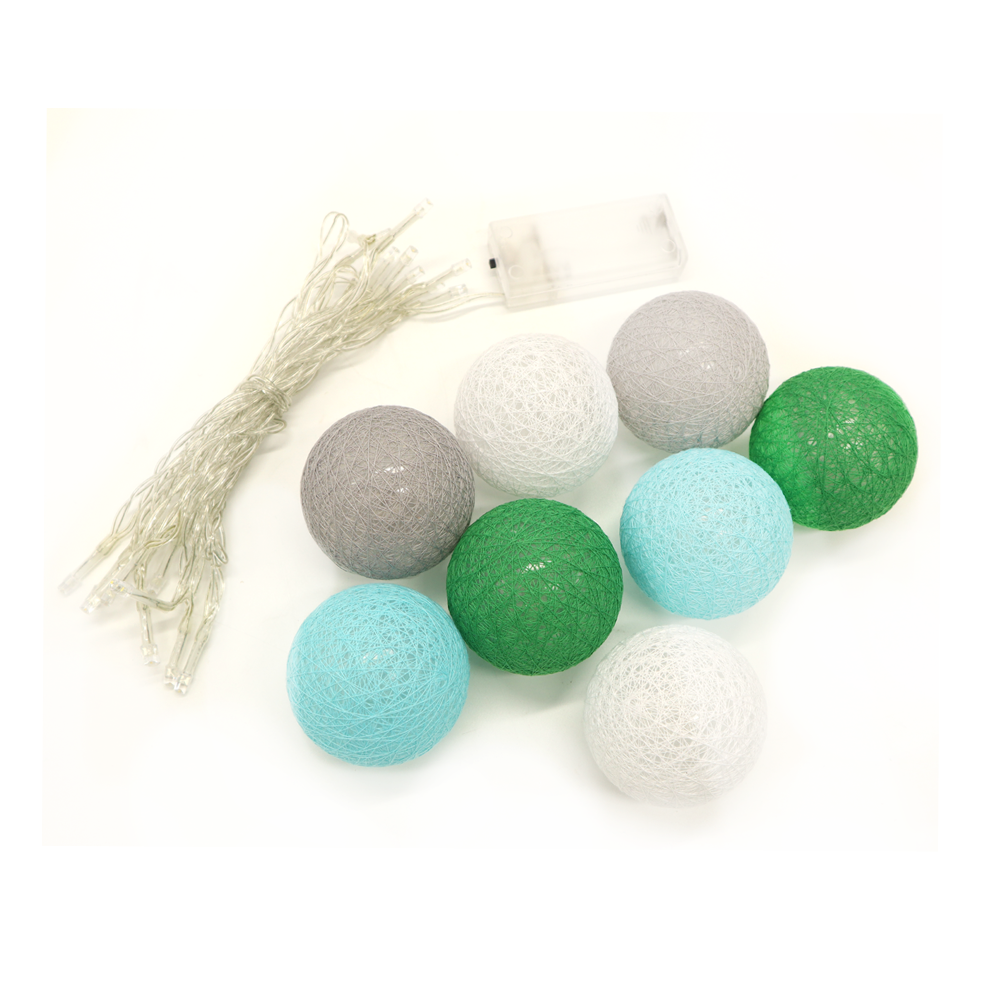 Cotton Ball LED Fairy Lights Green Blue Grey