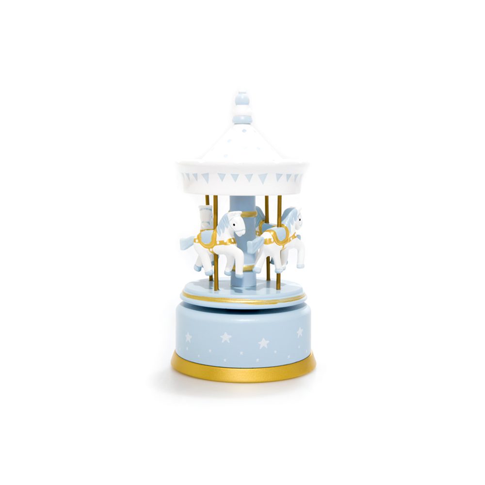 Wooden Carousel Music Box Blue