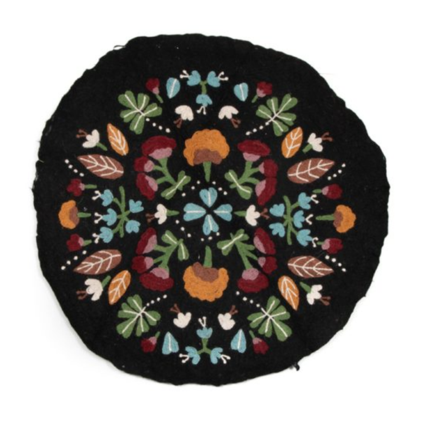 ZDPM 100% Wool Black Floral Rug