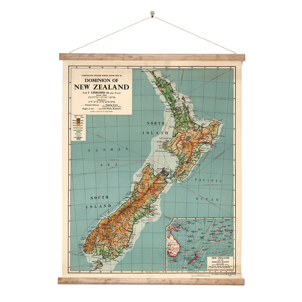 New Zealand Retro Wall Chart Dominion Map of NZ