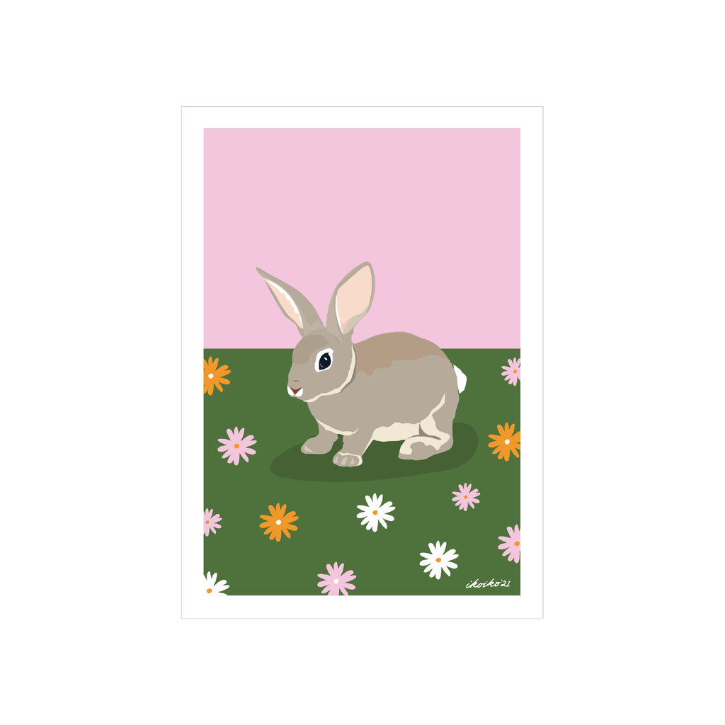 Iko Iko A4 Art Print Woodland Rabbit with Daisy