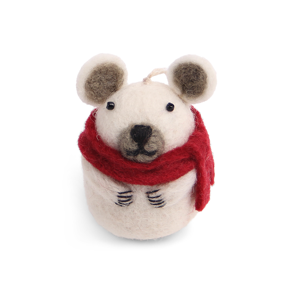 En Gry & Sif Fair Trade Felt Christmas Decoration Polar Bear with Scarf Ball
