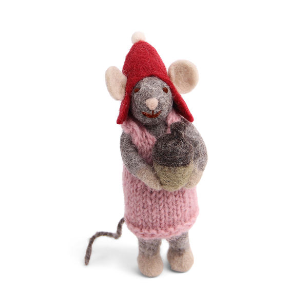 En Gry & Sif Fair Trade Felt Christmas Decoration Mouse Girl with Acorn