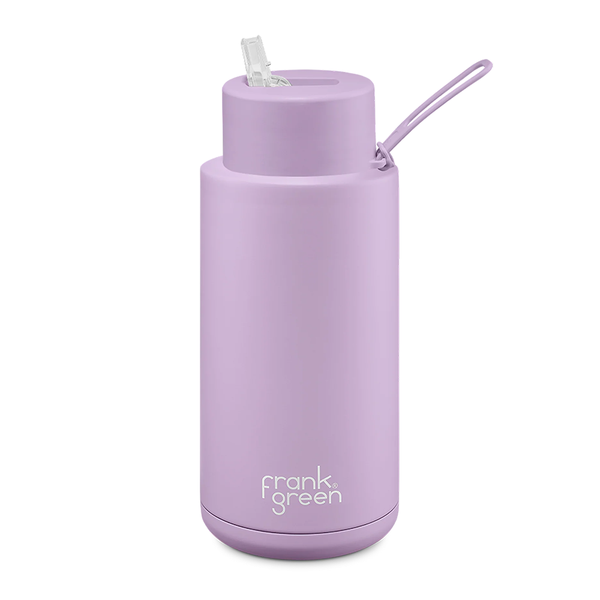 Frank Green Ceramic Reusable Bottle with Straw Lid & Strap 34oz Lilac Haze