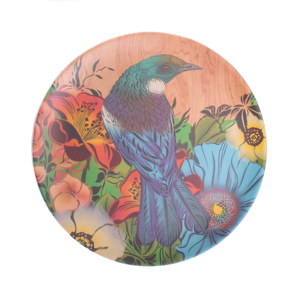 Nz Bird Bamboo Plate Perched Tui Classic