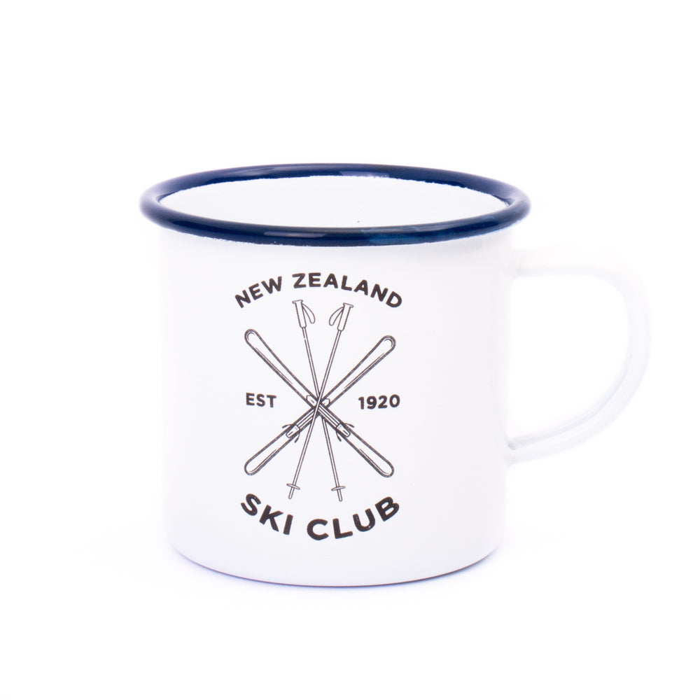 Moana Road New Zealand Ski Club Enamel Mug White