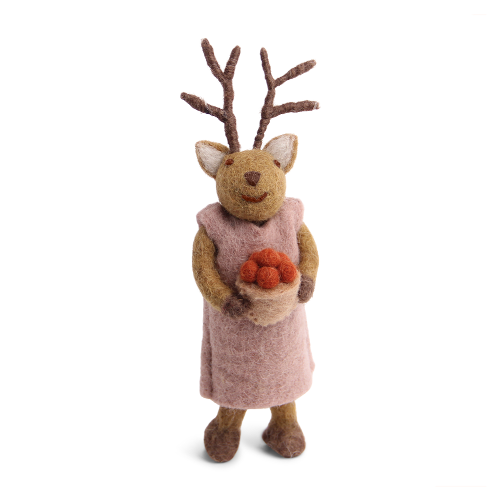 En Gry & Sif Fair Trade Felt Christmas Decoration Deer Girl with Berries