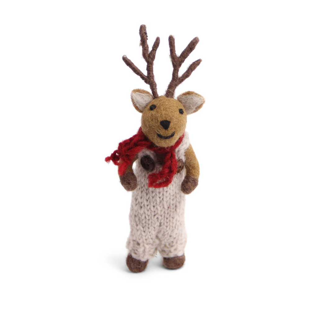 En Gry & Sif Fair Trade Felt Christmas Decoration Brown Boy Deer w/ Grey Pants