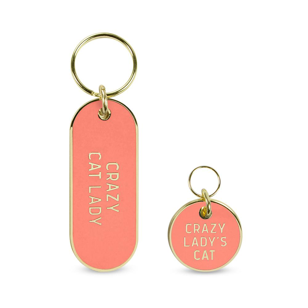 Keychain and Pet Tag Set Crazy Cat Lady