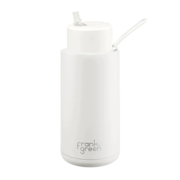 Frank Green Ceramic Reusable Bottle with Straw Lid & Strap 34oz Cloud