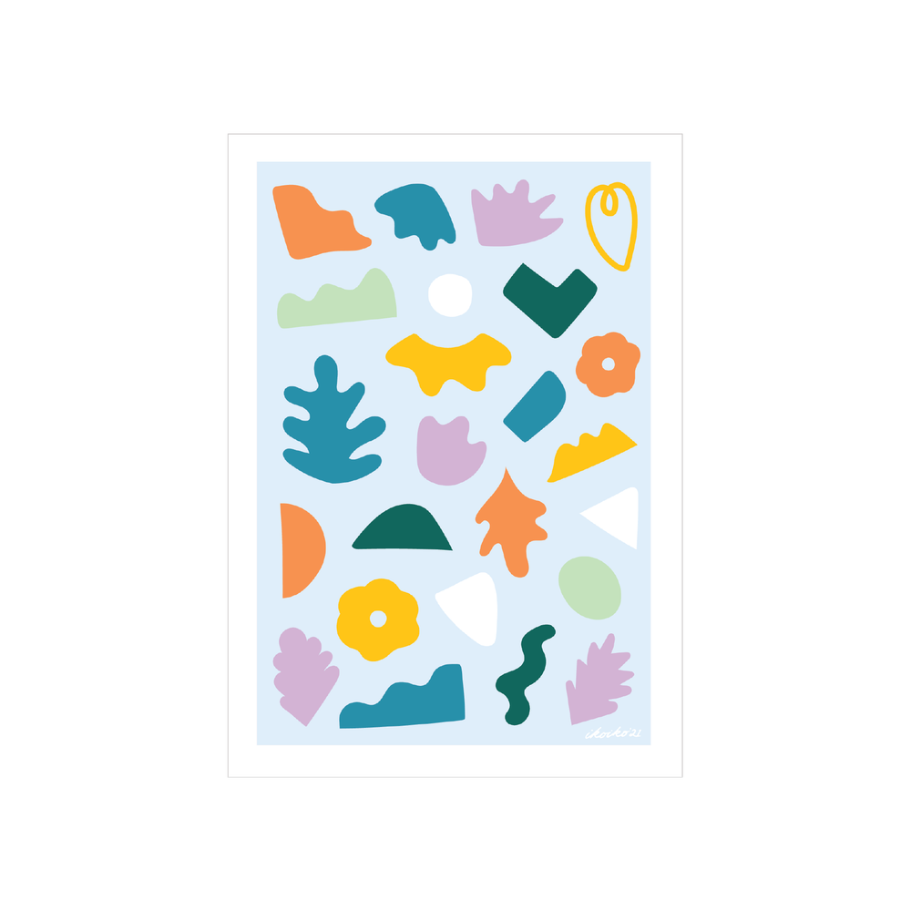 Iko Iko A4 Art Print Abstract Shapes Light Blue