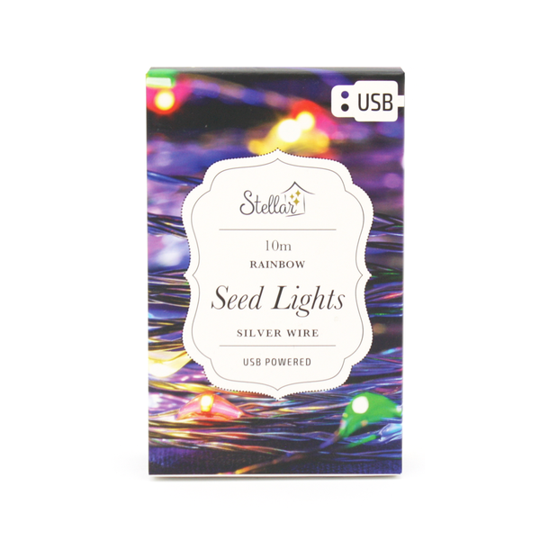 LED Wire Seed Light String 10m USB Silver Rainbow