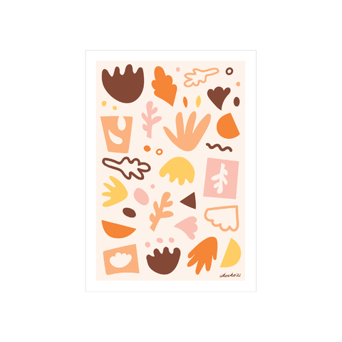 Iko Iko A4 Art Print Abstract Leaf Orange and Pink