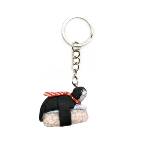 Sushi Cat Keychain Black & White Tie