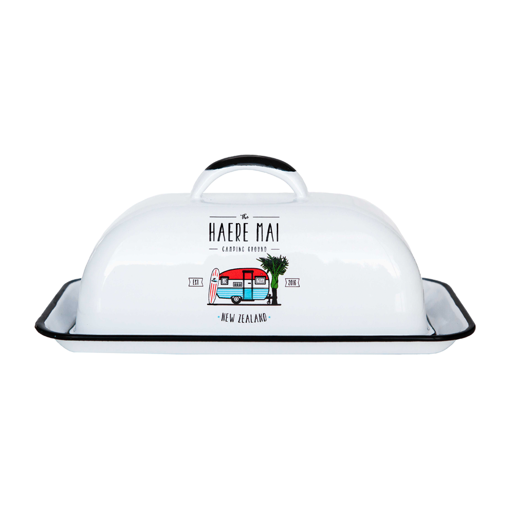 Moana Road Haere Mai Enamel Butter Dish White