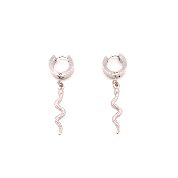 Penny Foggo Earrings Huggie Hoops Long Snake  Silver
