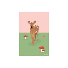 Iko Iko A4 Art Print Woodland Deer with Toadstool