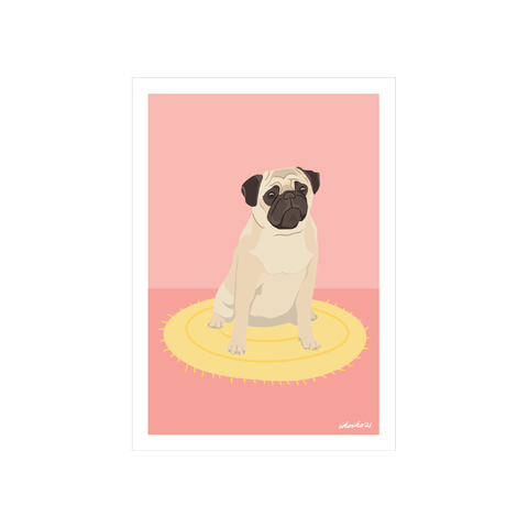 Iko Iko A4 Art Print Pug on a Rug