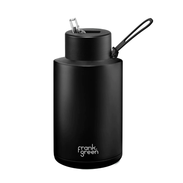 Frank Green Ceramic Reusable Bottle with Straw Lid & Strap 68oz Midnight Black