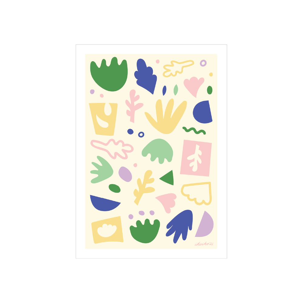 Iko Iko A4 Art Print Abstract Leaf Yellow and Green