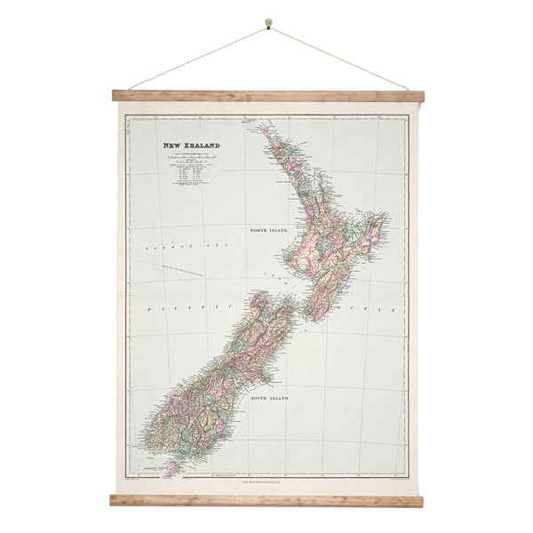 New Zealand Retro Wall Chart Map of NZ