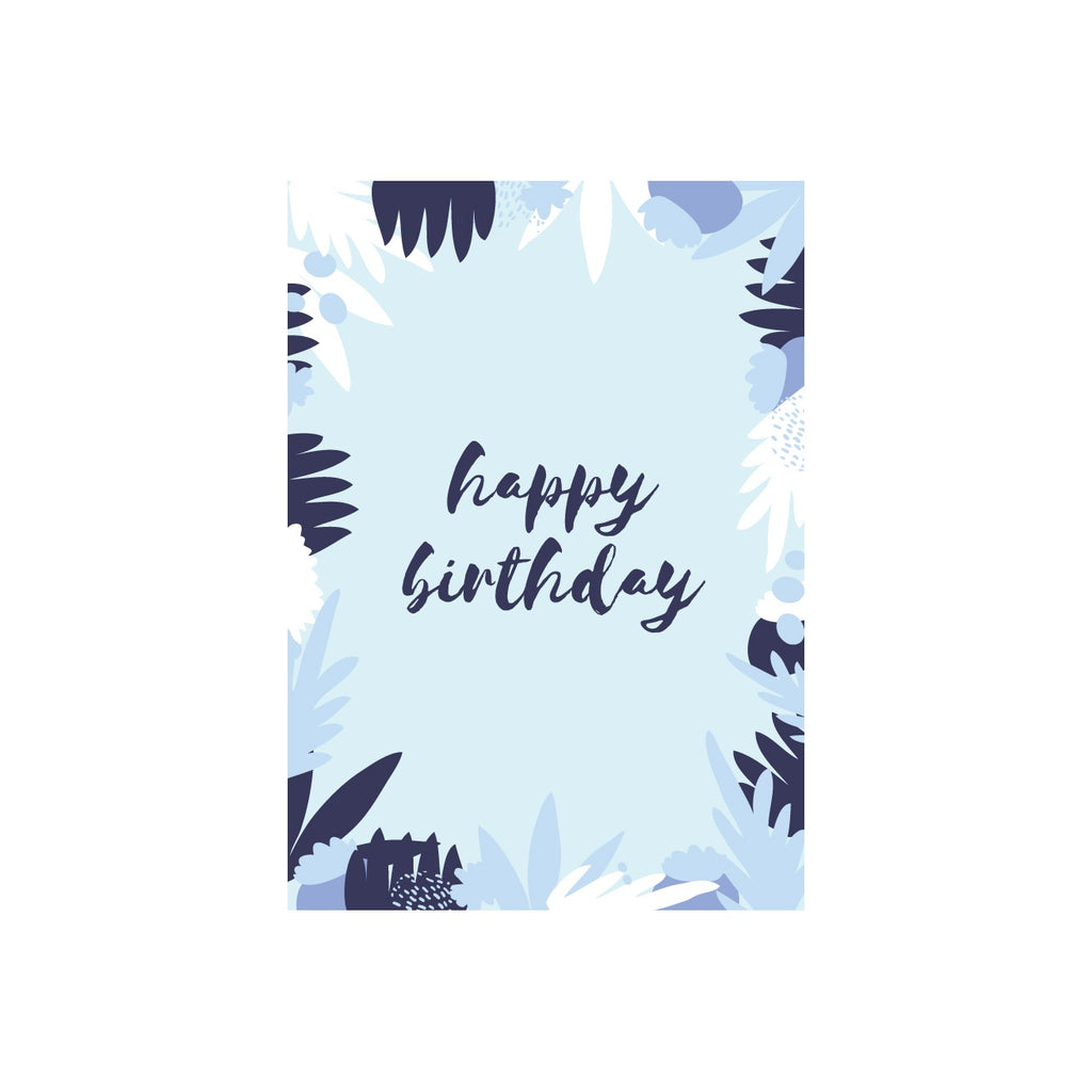 Iko Iko Floral Message Card Happy Birthday Blue