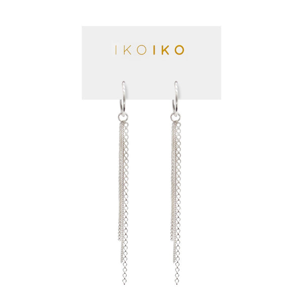 Iko Iko Earrings Small Hoop with Chains Silver