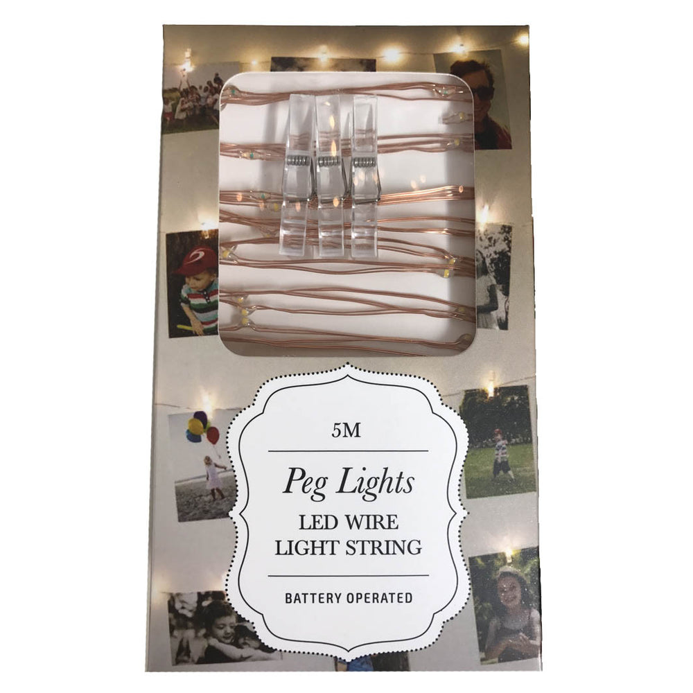LED Wire Peg Light String 5m Copper Warm White
