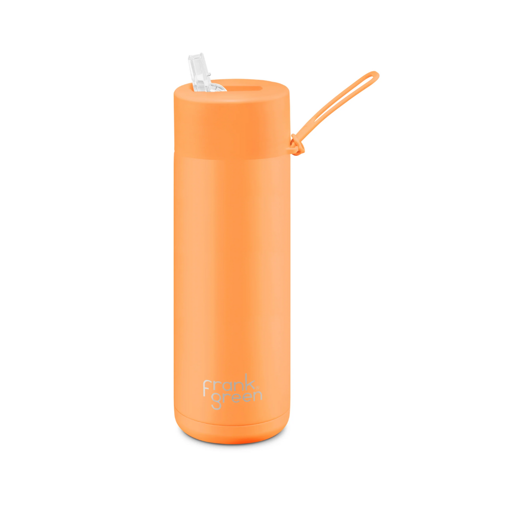 Frank Green Reusable Bottle with Straw Lid & Strap 20oz Neon Orange