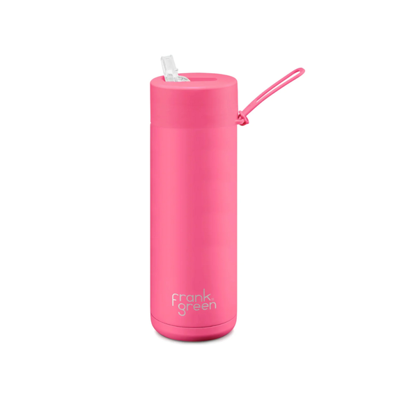 Frank Green Reusable Bottle with Straw Lid & Strap 20oz Neon Pink