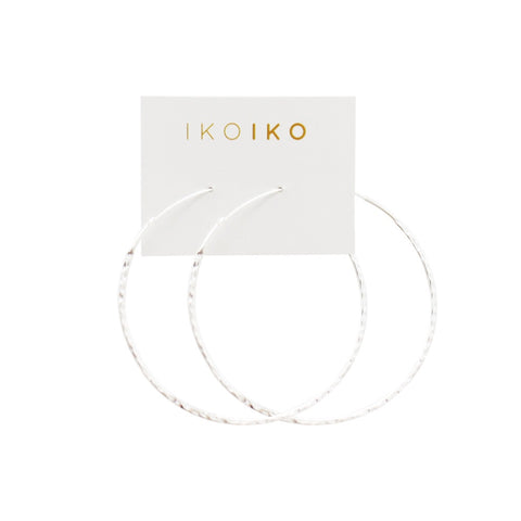 Iko Iko Earrings Hammered Hoops 50mm Silver