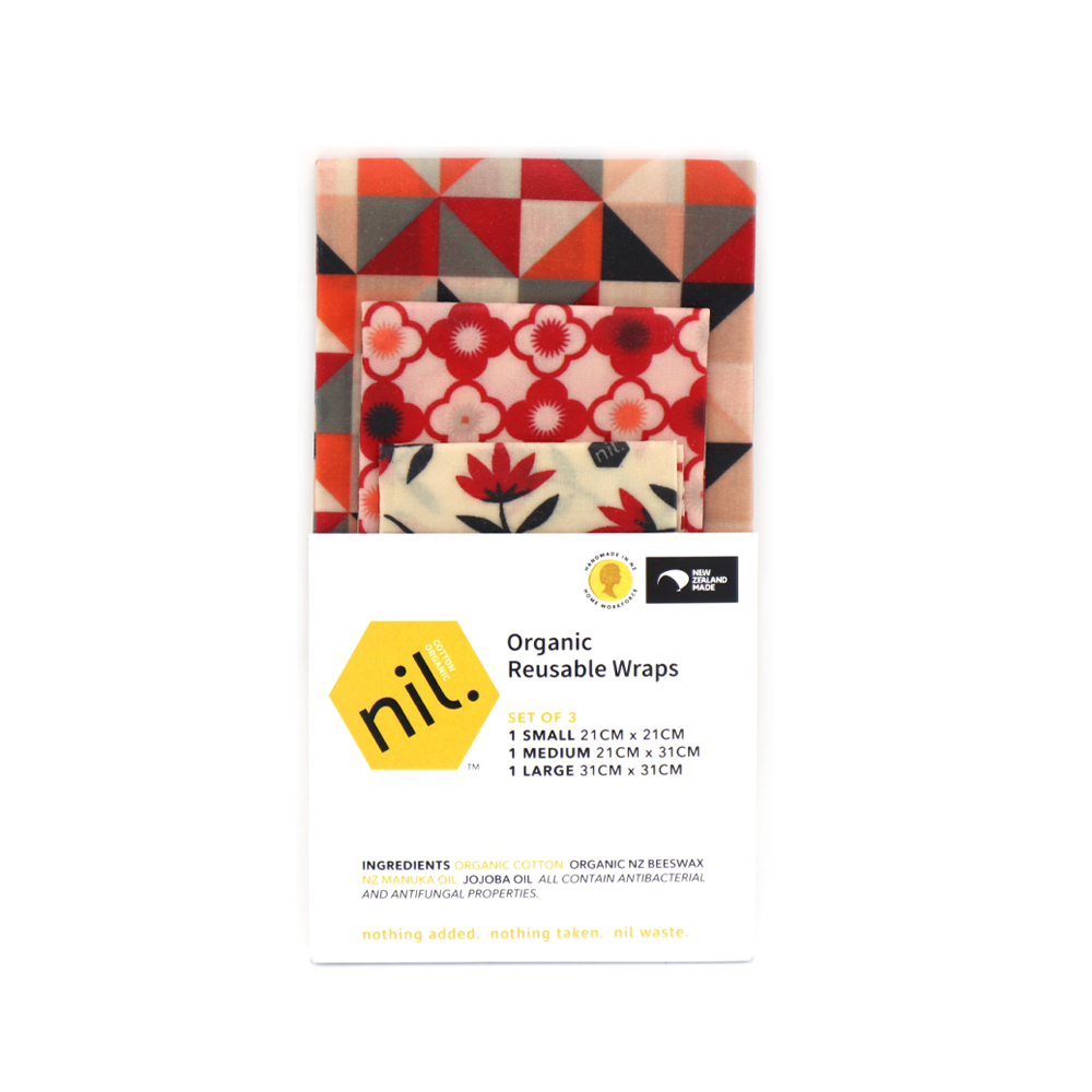 Nil Organic Beeswax Food Wraps Mixed Pack of 3 Red