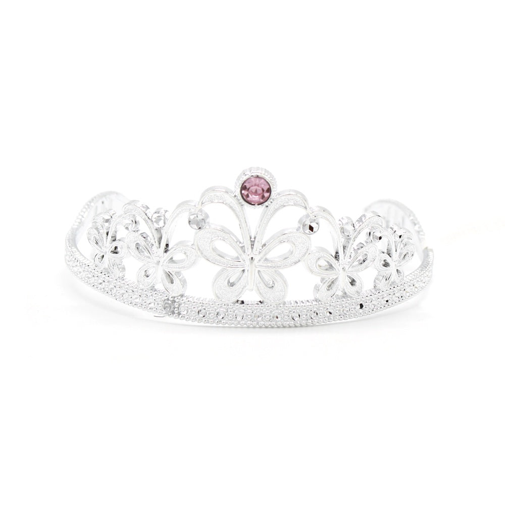 Plastic Tiara Silver Butterfly with Pink Jewel