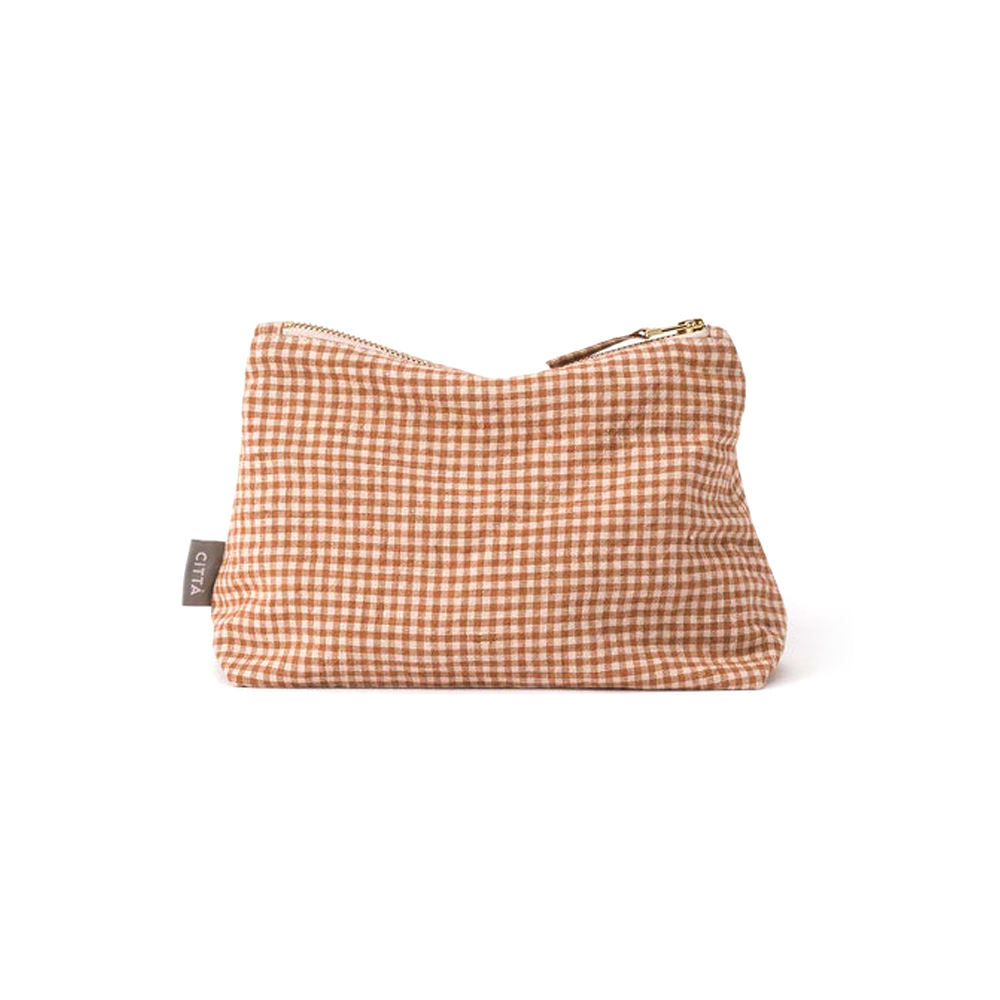 Citta Gingham Linen Utility Bag Malt Natural Small