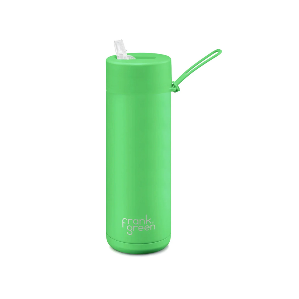 Frank Green Reusable Bottle with Straw Lid & Strap 20oz Neon Green