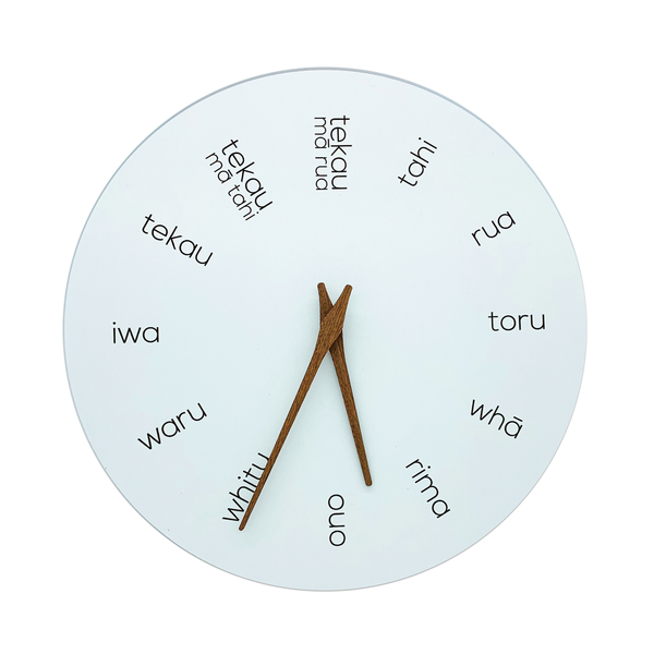 Moana Road Te Reo Wooden Clock White