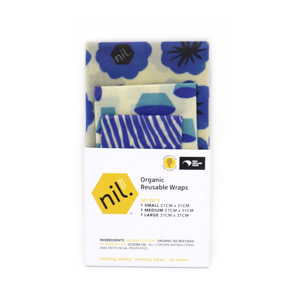 Nil Organic Beeswax Food Wraps Mixed Pack of 3 Blue