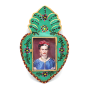 Mexican Large Tin Heart Decoration with Frida Turquoise